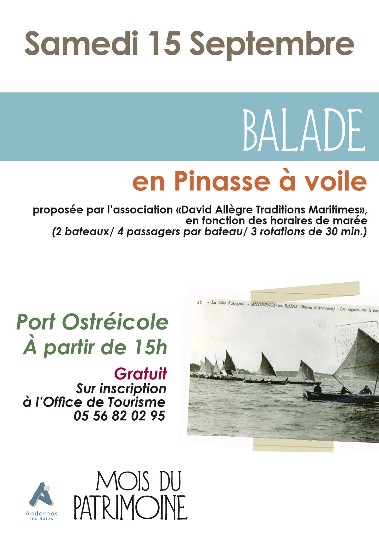 Le bon plan du week-end ! Une balade en Pinasse à voile à Andernos, samedi 15 à partir de 15h.