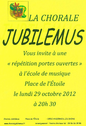 La chorale Jubilemus vous ouvre ses portes, ce lundi 29/10 à Andernos