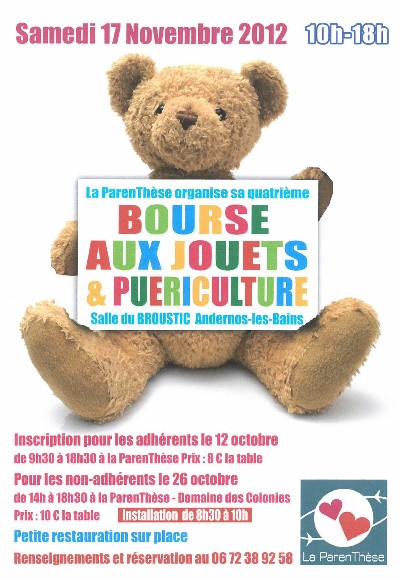 Bourse aux jouets et à la puériculture, le sam 17 nov à Andernos