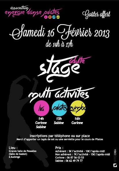 A essayer : Stage de LIA, Zumba et Pilates à Audenge, samedi 16 février.