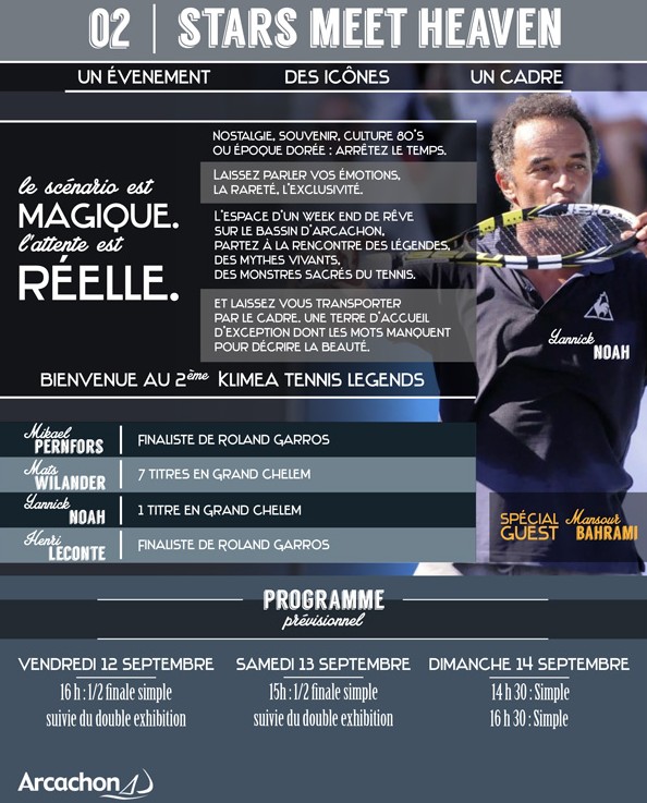 Noah, Leconte, Wilanders, Pernforns, Bahrami avec une raquette à la main : c&rsquo;est ce W.E. à Arcachon (pour les nostalgiques des 80&rsquo;s et les amateurs de peoplerie)