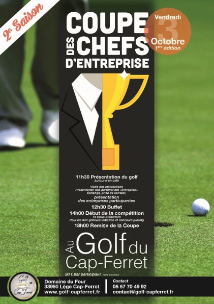 Cap Ferret. Le Golf club anime la Presqu&rsquo;Ile : Coupe des Chefs d&rsquo;entreprises, enseignement aux jeunes, coupe pour les restos du coeur ….