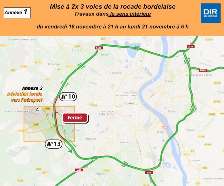 Bdx : Travaux sur la rocade entre les échangeurs 10 et 12 ce WE.
