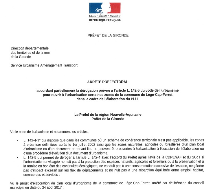 Extension d&rsquo;urbanisation sur Lège et Lanton : C&rsquo;est Niet !