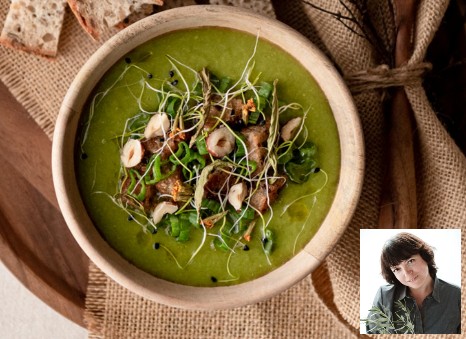 Recette d&rsquo;InfoBassin : Veloute de petits pois et noisettes, croutons de pain
